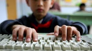 young student typing
